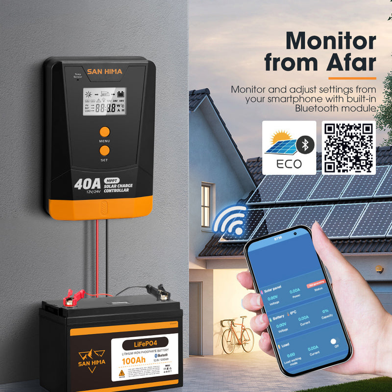 San Hima MPPT Solar Charge Controller 12V 24V LCD Display Inbulit Bluetooth