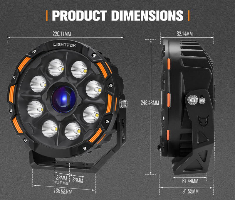 Lightfox Meteorx 9inch Osram LED Driving Light 1 Lux @ 1,937m IP68 19,478 Lumen
