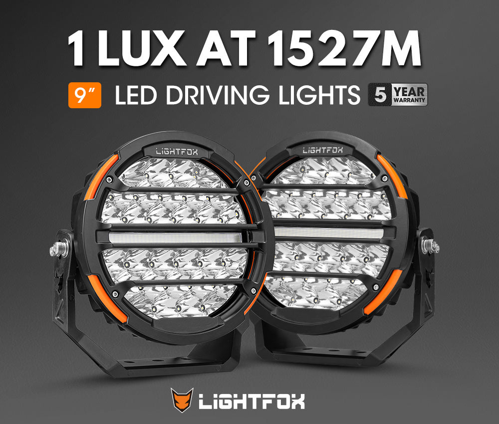 Lightfox Polaris Pair 9inch Osram LED Driving Lights 1Lux@1,527m IP68 20,178LM