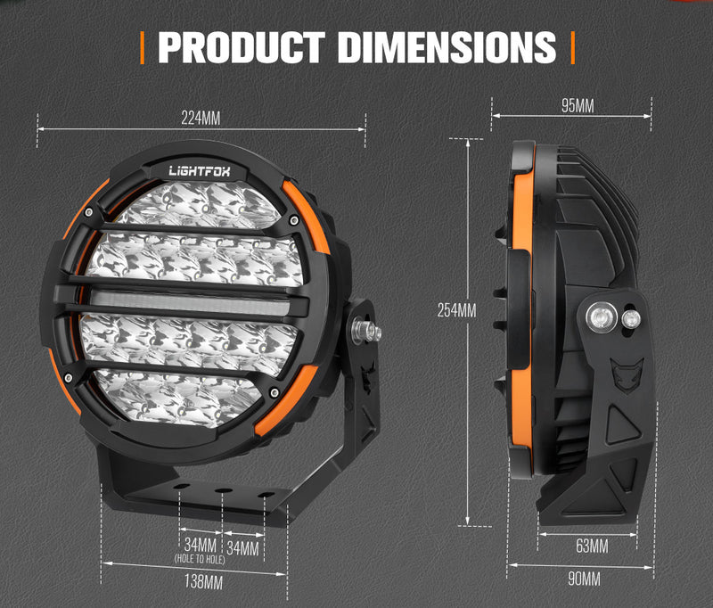 Lightfox Polaris Pair 9inch Osram LED Driving Lights 1Lux@1,527m IP68 20,178LM