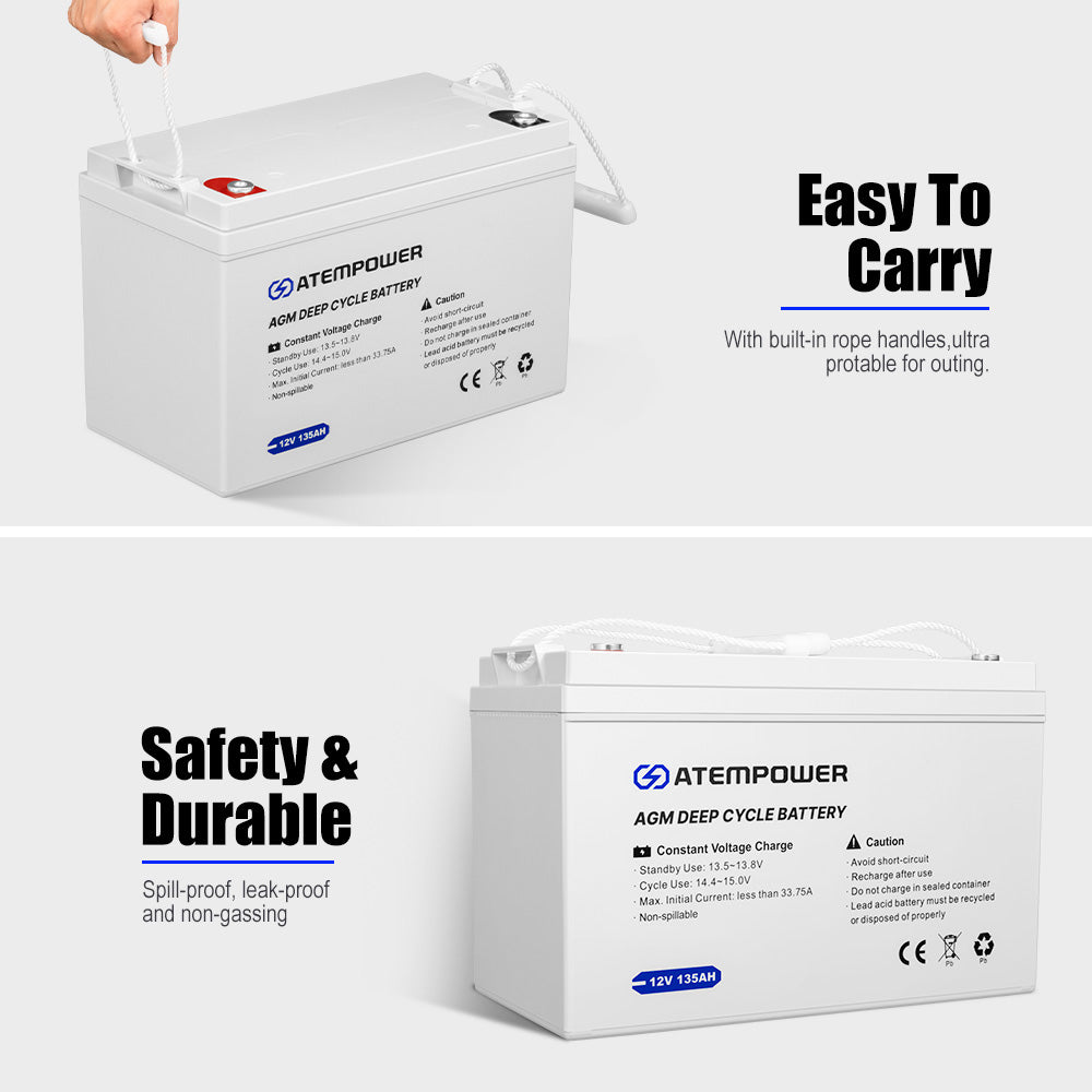 135AH 12V AGM Battery AMP Lead Acid SLA Deep Cycle Battery Dual Solar Power