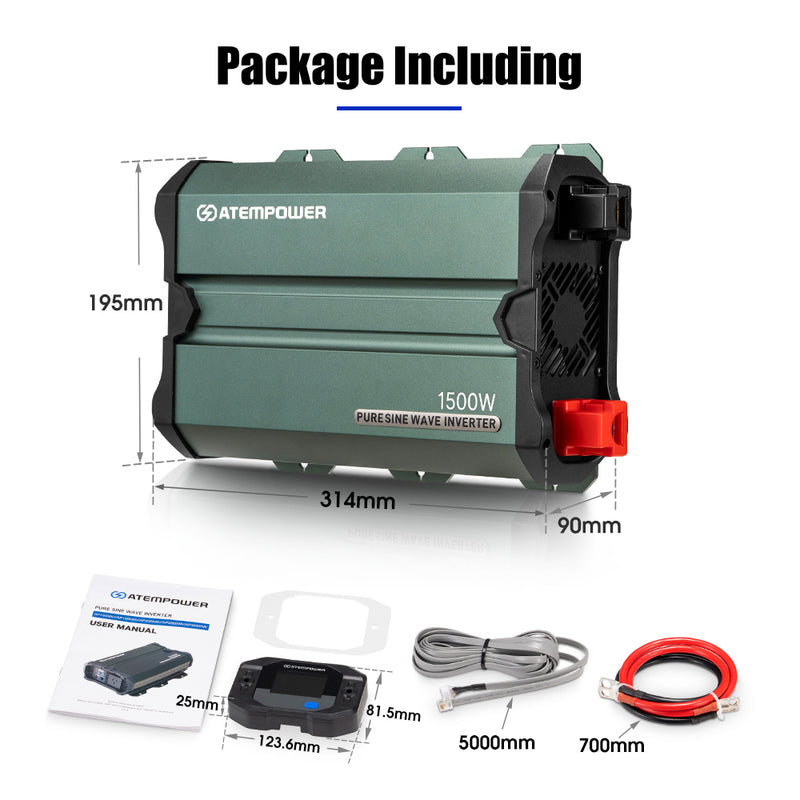 Atem Power Pure Sine Wave Inverter 1000W/1500W/2000W/2500W Remote 12V