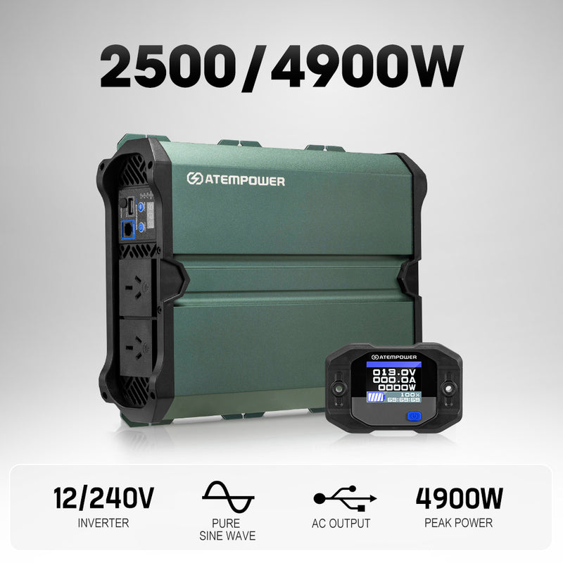 Atem Power 2500W/4900W Pure Sine Wave Inverter 12V to 240V Remote Control LCD
