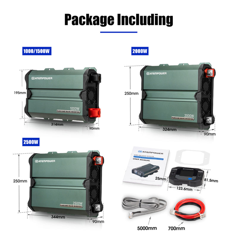 Atem Power Pure Sine Wave Inverter 1000W/1500W/2000W/2500W Remote 12V