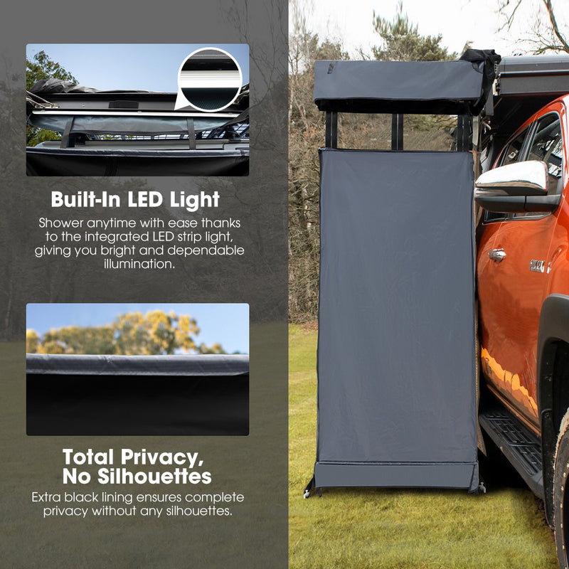 San Hima Camping Shower Tent Awning Fold-Out & 8L Gas Hot Water Heater