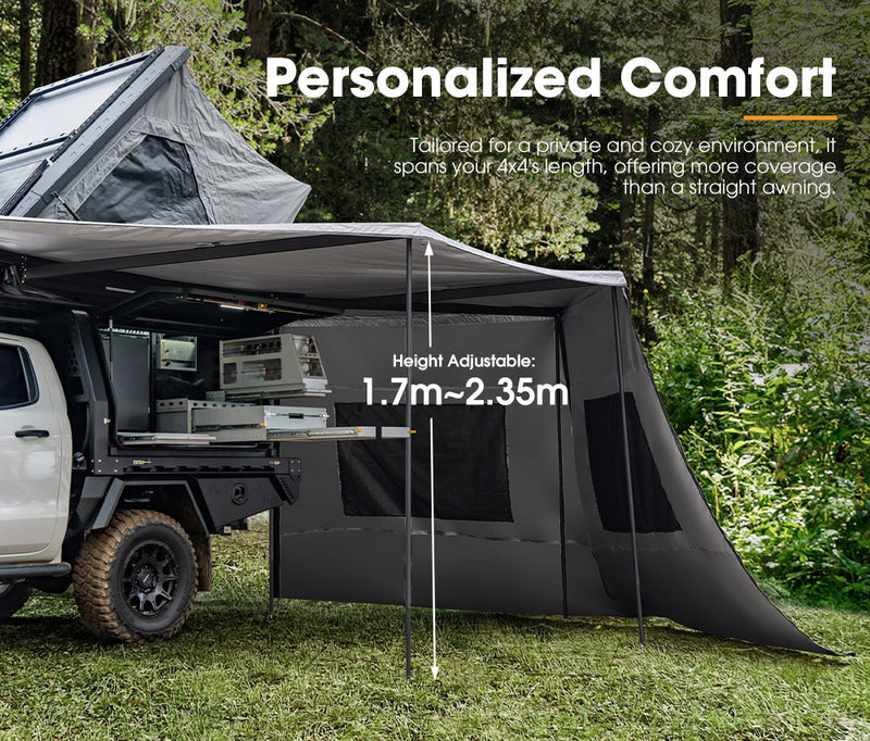 San Hima 270° Awning With Side Wall Car Privacy Screens + "L" Bracket