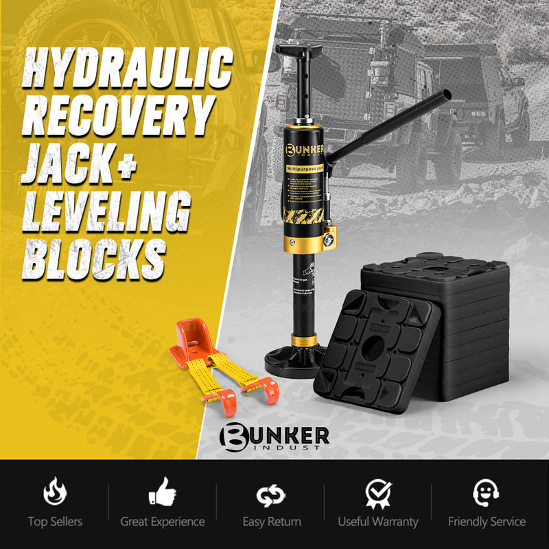 Bunker Indust 8.8-Tonne Hydraulic Lift Recovery Jack + 10X RV Levelling Blocks