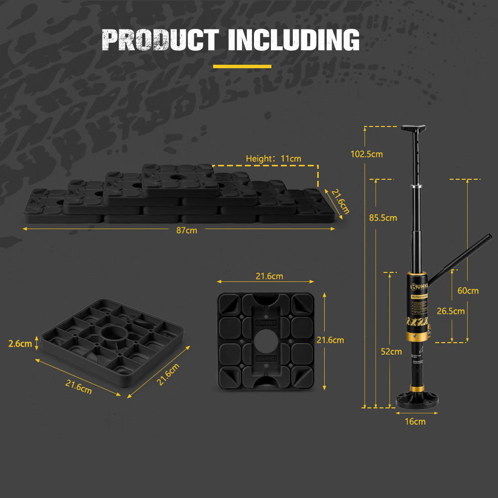 Bunker Indust 8.8-Tonne Hydraulic Lift Recovery Jack + 10X RV Levelling Blocks