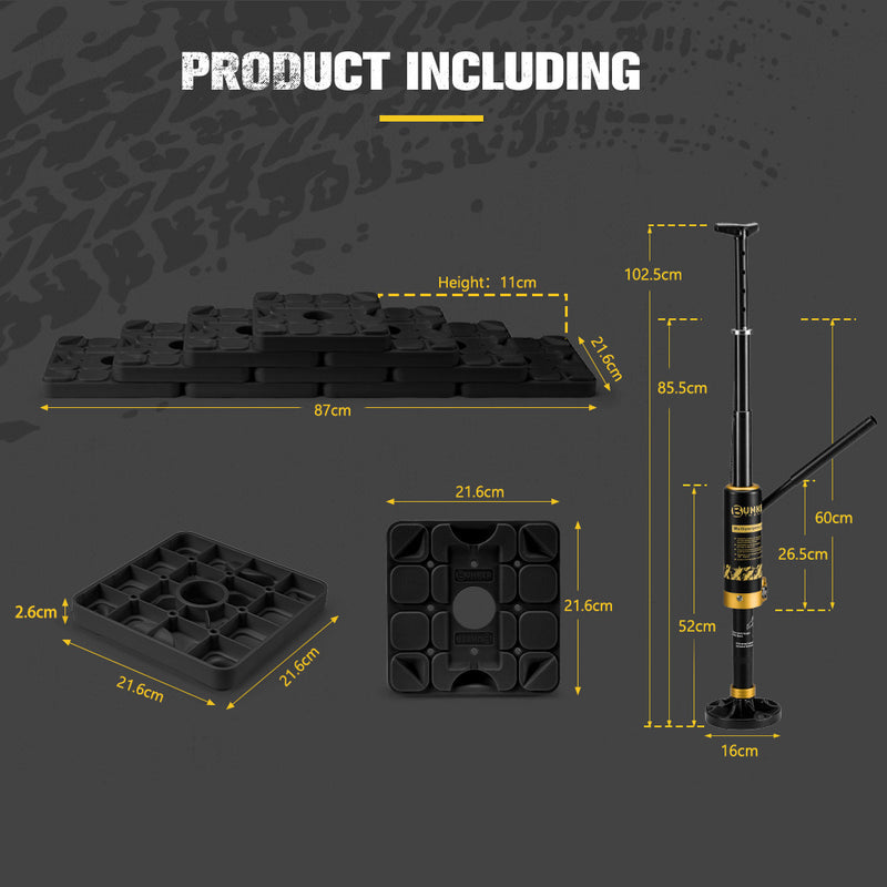 Bunker Indust 8.8-Tonne Hydraulic Lift Recovery Jack + 10X RV Levelling Blocks