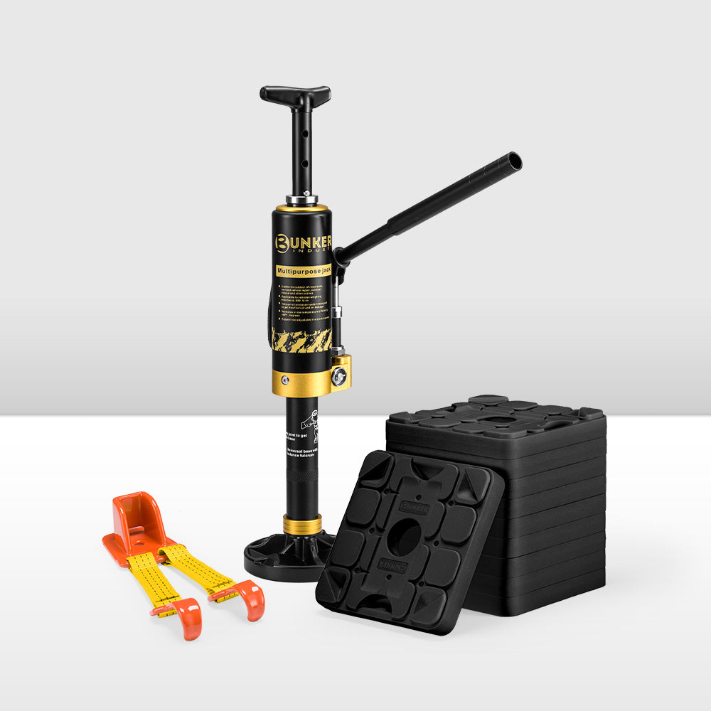 Bunker Indust 8.8-Tonne Hydraulic Lift Recovery Jack + 10X RV Levelling Blocks