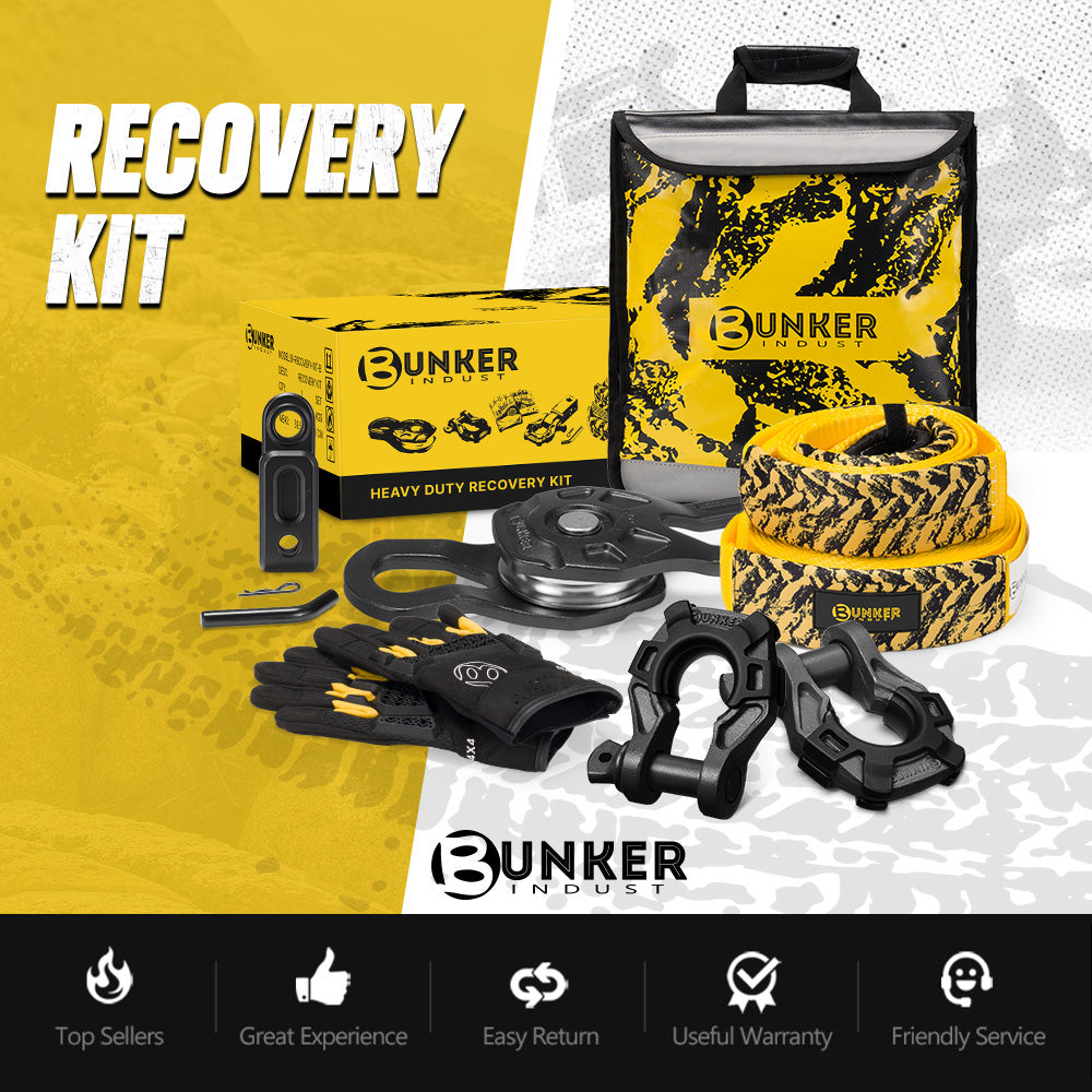 Bunker Indust Recovery Kit 4x4 Tow Rope Snatch Block D-Ring Shackle Winch Damper