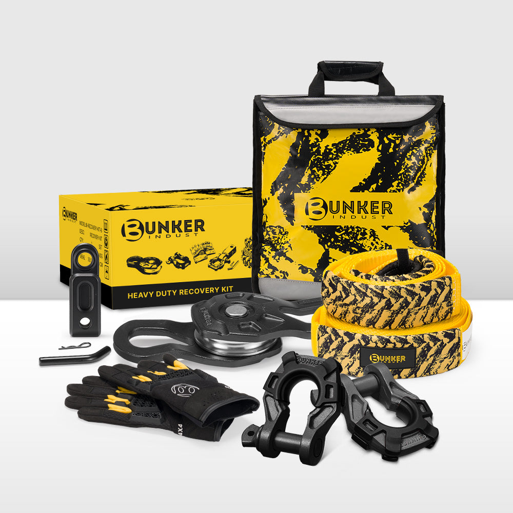 Bunker Indust Recovery Kit 4x4 Tow Rope Snatch Block D-Ring Shackle Winch Damper