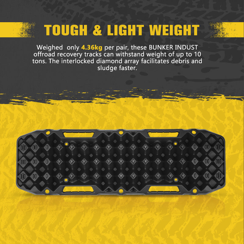 Bunker Indust 2PCS Recovery Tracks Board Black 10T + Flat Mounting Bracket Kit