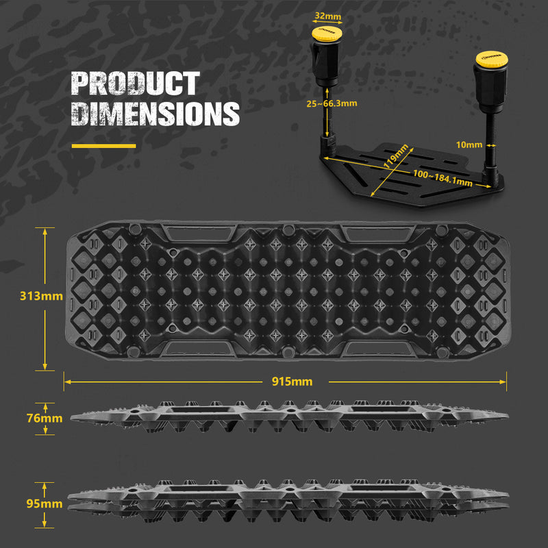 Bunker Indust 2PCS Recovery Tracks Board Black 10T + Flat Mounting Bracket Kit