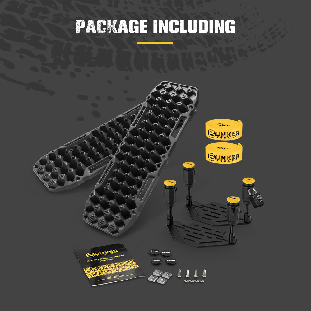 Bunker Indust 2PCS Recovery Tracks Board Black 10T + Flat Mounting Bracket Kit