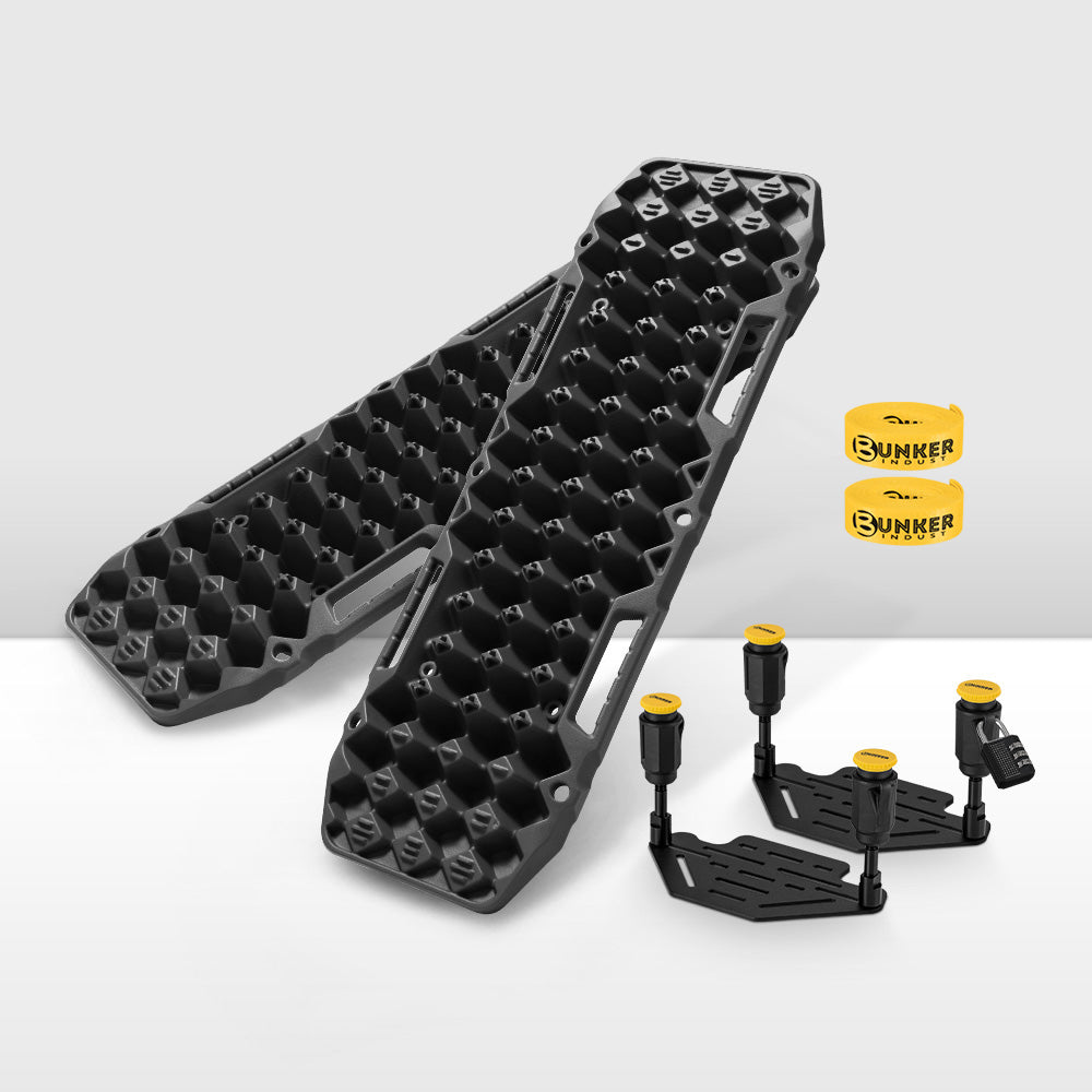 Bunker Indust 2PCS Recovery Tracks Board Black 10T + Flat Mounting Bracket Kit