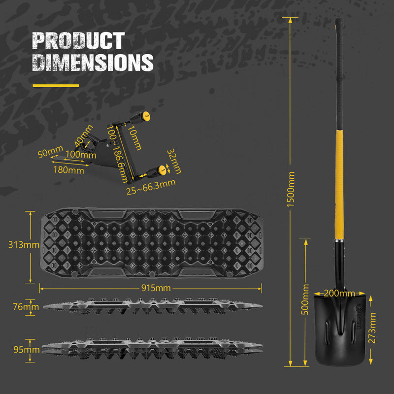 Bunker Indust Recovery Tracks Board Black + Square Shovel + Side Mounting Kit