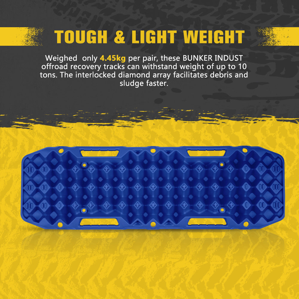 Bunker Indust 2PCS Recovery Tracks Board Blue 10T + Flat Mounting Bracket Kit