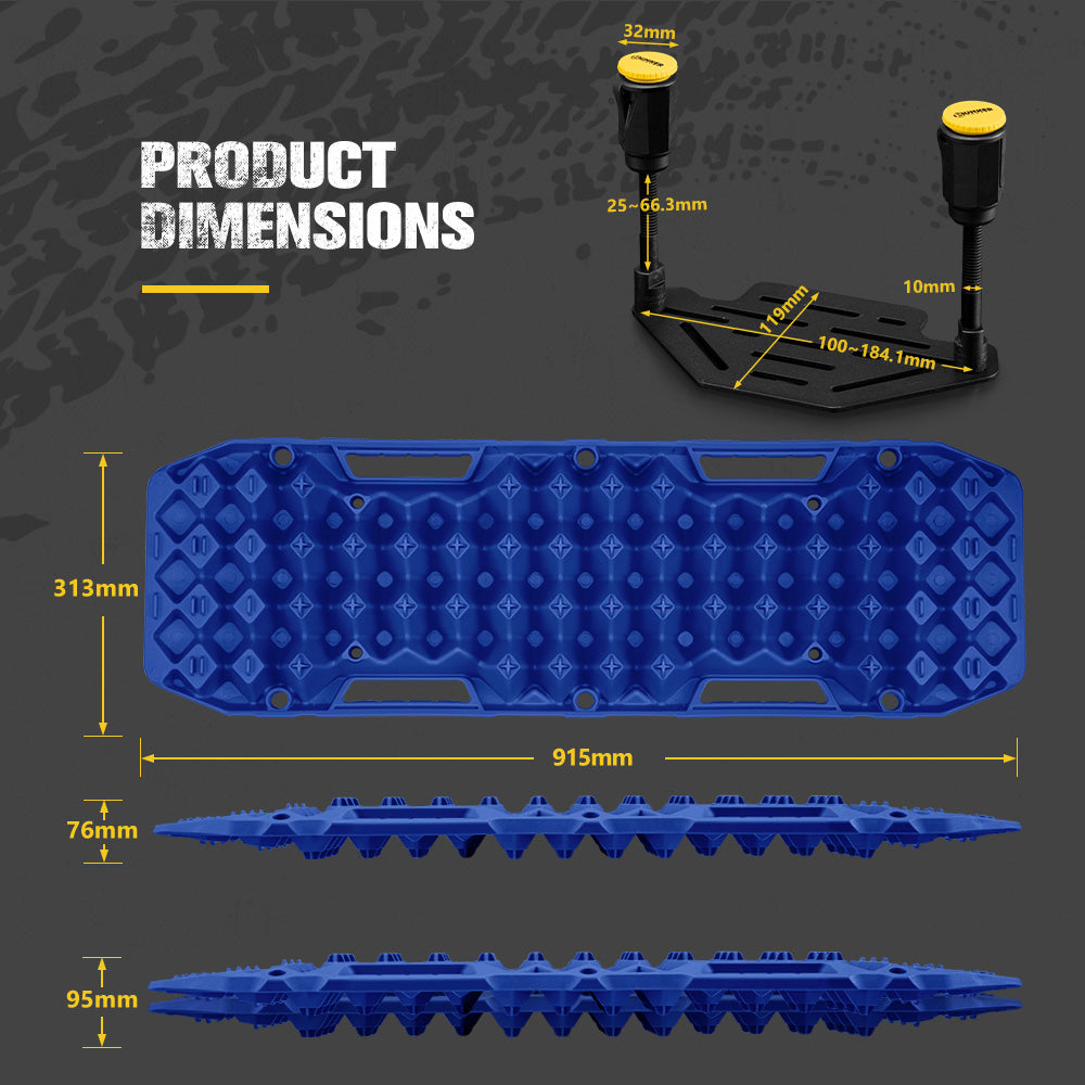 Bunker Indust 2PCS Recovery Tracks Board Blue 10T + Flat Mounting Bracket Kit