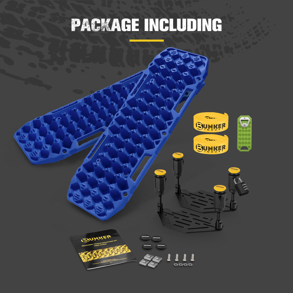 Bunker Indust 2PCS Recovery Tracks Board Blue 10T + Flat Mounting Bracket Kit