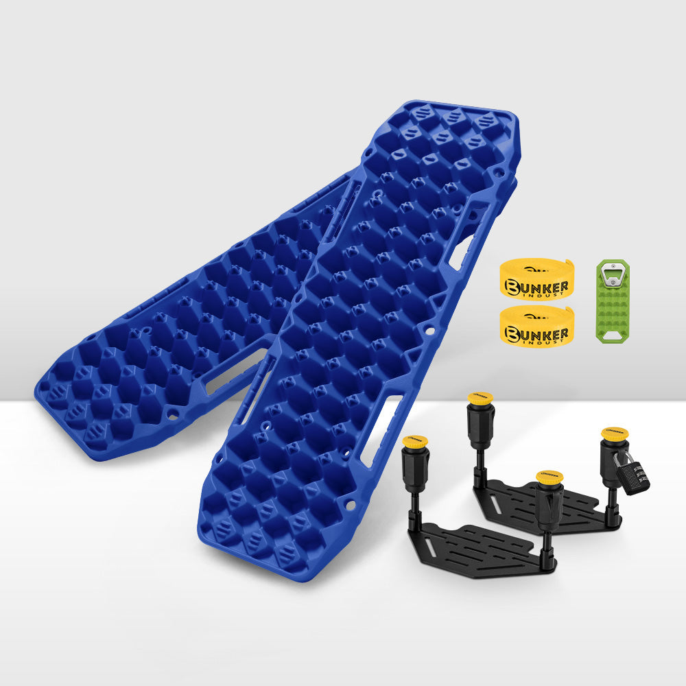 Bunker Indust 2PCS Recovery Tracks Board Blue 10T + Flat Mounting Bracket Kit