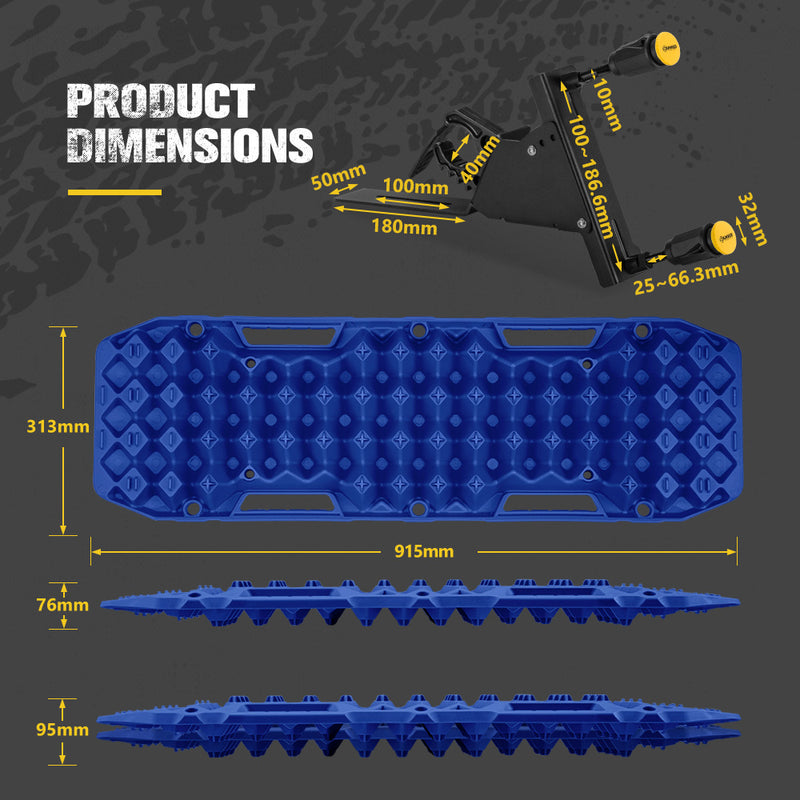 Bunker Indust 2PCS Recovery Tracks Board Blue 10T + Side Mounting Bracket Kit