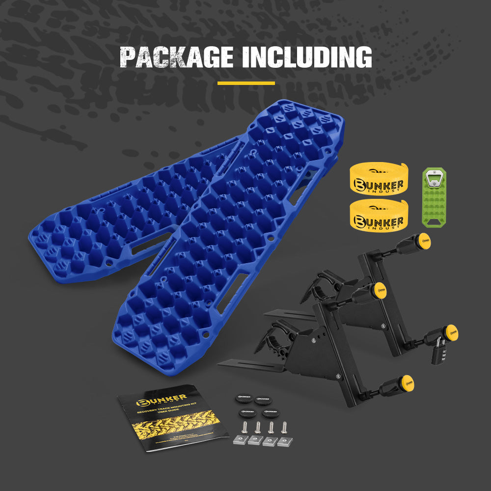 Bunker Indust 2PCS Recovery Tracks Board Blue 10T + Side Mounting Bracket Kit