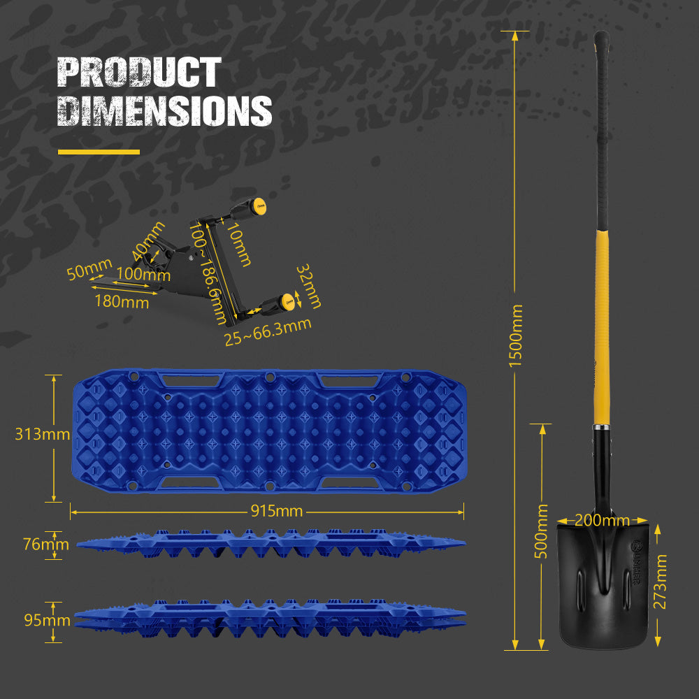 Bunker Indust Recovery Tracks Board Blue + Square Shovel + Side Mounting Kit