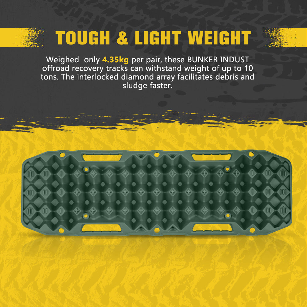 Bunker Indust 2PCS Recovery Tracks Board Green 10T + Flat Mounting Bracket Kit