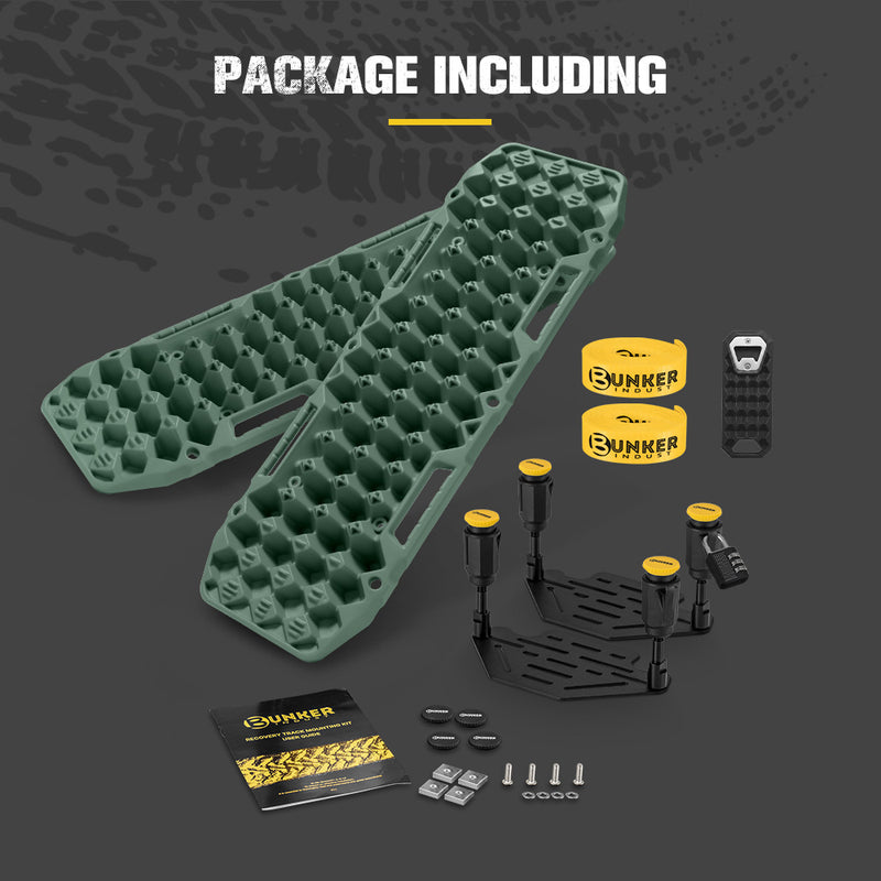 Bunker Indust 2PCS Recovery Tracks Board Green 10T + Flat Mounting Bracket Kit