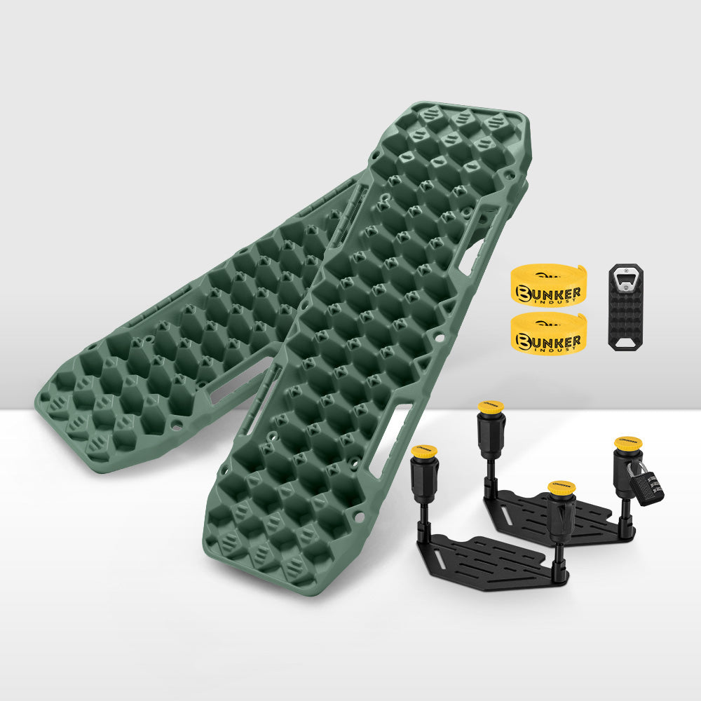 Bunker Indust 2PCS Recovery Tracks Board Green 10T + Flat Mounting Bracket Kit