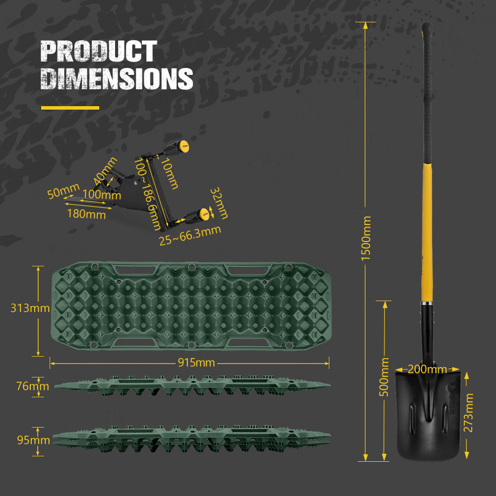 Bunker Indust Recovery Tracks Board Green + Square Shovel + Side Mounting Kit