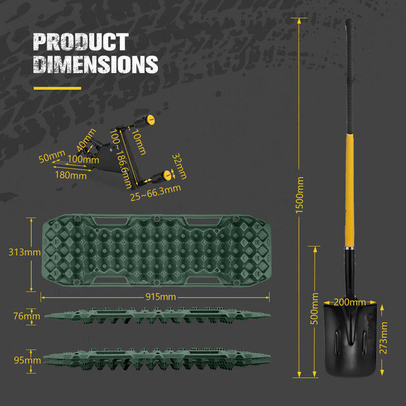 Bunker Indust Recovery Tracks Board Green + Square Shovel + Side Mounting Kit