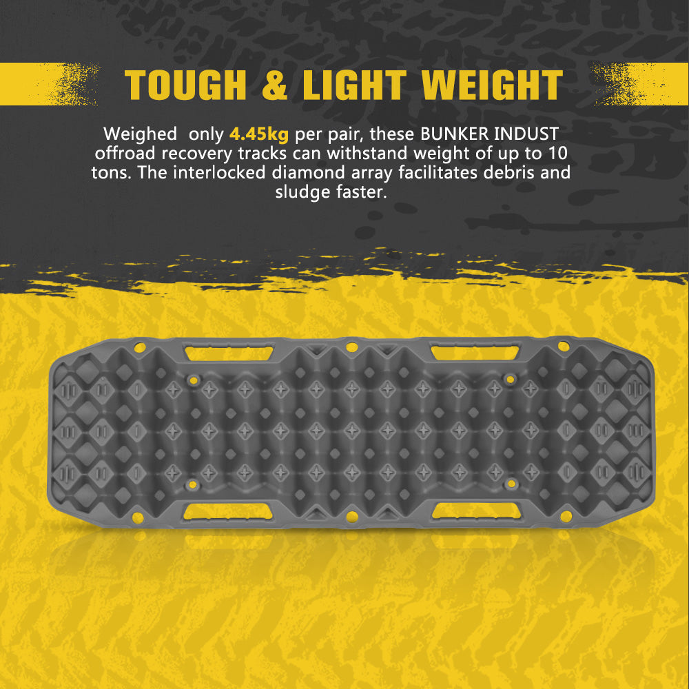 Bunker Indust 2PCS Recovery Tracks Board Grey 10T + Flat Mounting Bracket Kit