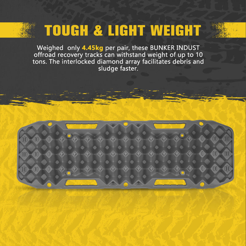 Bunker Indust 2PCS Recovery Tracks Board Grey 10T + Flat Mounting Bracket Kit