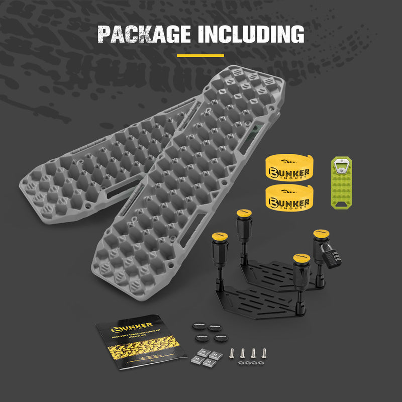 Bunker Indust 2PCS Recovery Tracks Board Grey 10T + Flat Mounting Bracket Kit