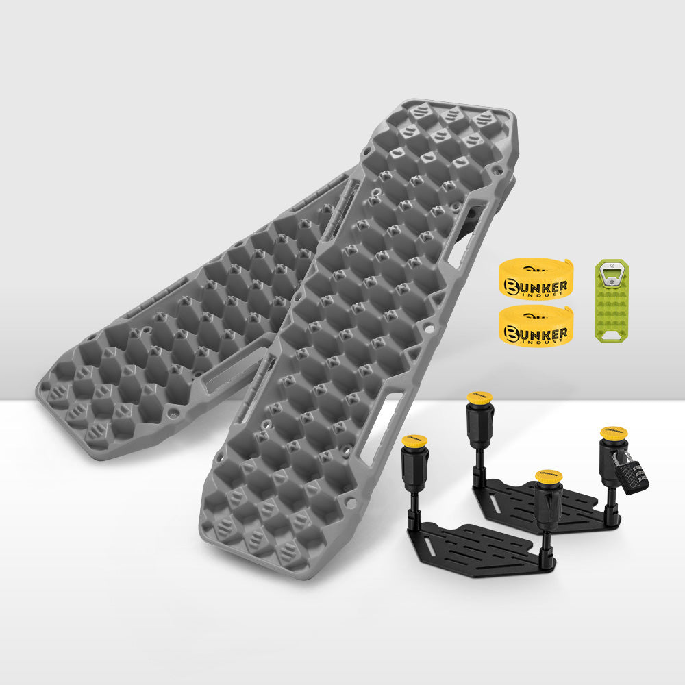 Bunker Indust 2PCS Recovery Tracks Board Grey 10T + Flat Mounting Bracket Kit