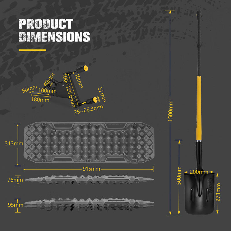 Bunker Indust Recovery Tracks Board Grey + Square Shovel + Side Mounting Kit