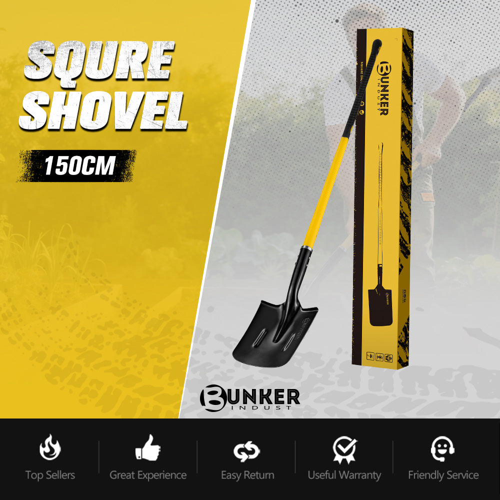 Bunker Indust 150CM Square Shovel Heavy Duty Fit Garden Digging Offroad Recovery