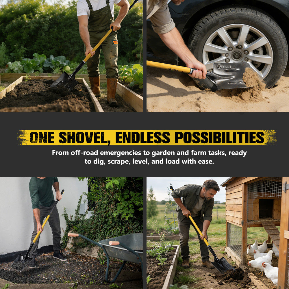 Bunker Indust 150CM Square Shovel Heavy Duty Fit Garden Digging Offroad Recovery