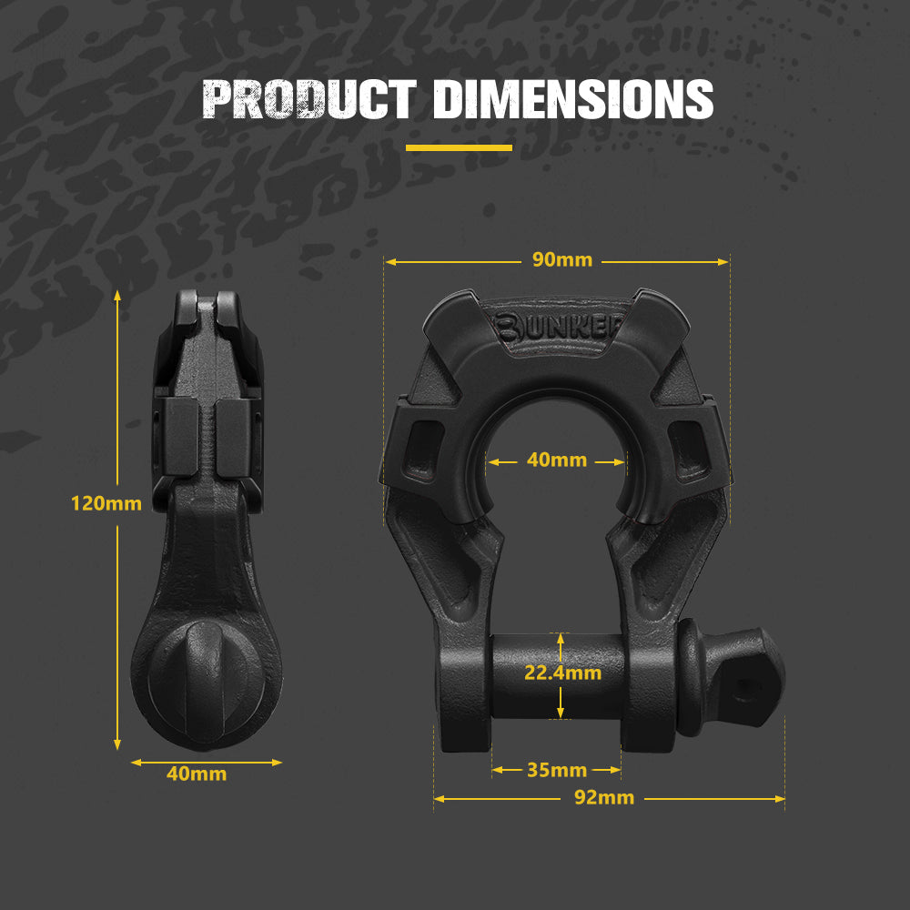 Bunker Indust Pair Bow Shackle 4.75Ton Rated 3/4” D-Ring Black with Isolator
