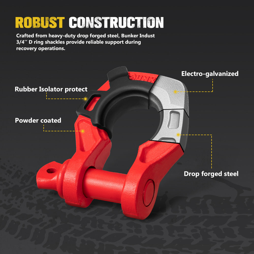 Bunker Indust Pair Bow Shackle 4.75Ton Rated 3 4 D Ring Red with Isol Vicoffroad Australia