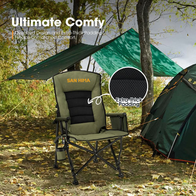 San Hima Folding Camping Chair Portable Outdoor Thick Padding Recliner Green