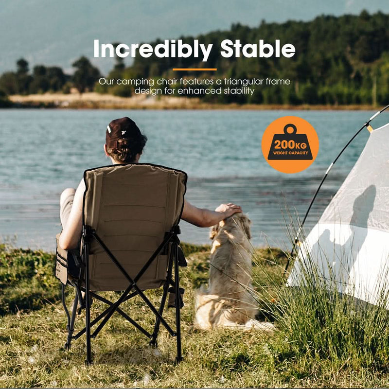 San Hima Folding Camping Chair Portable Outdoor Thick Padding Recliner Khaki
