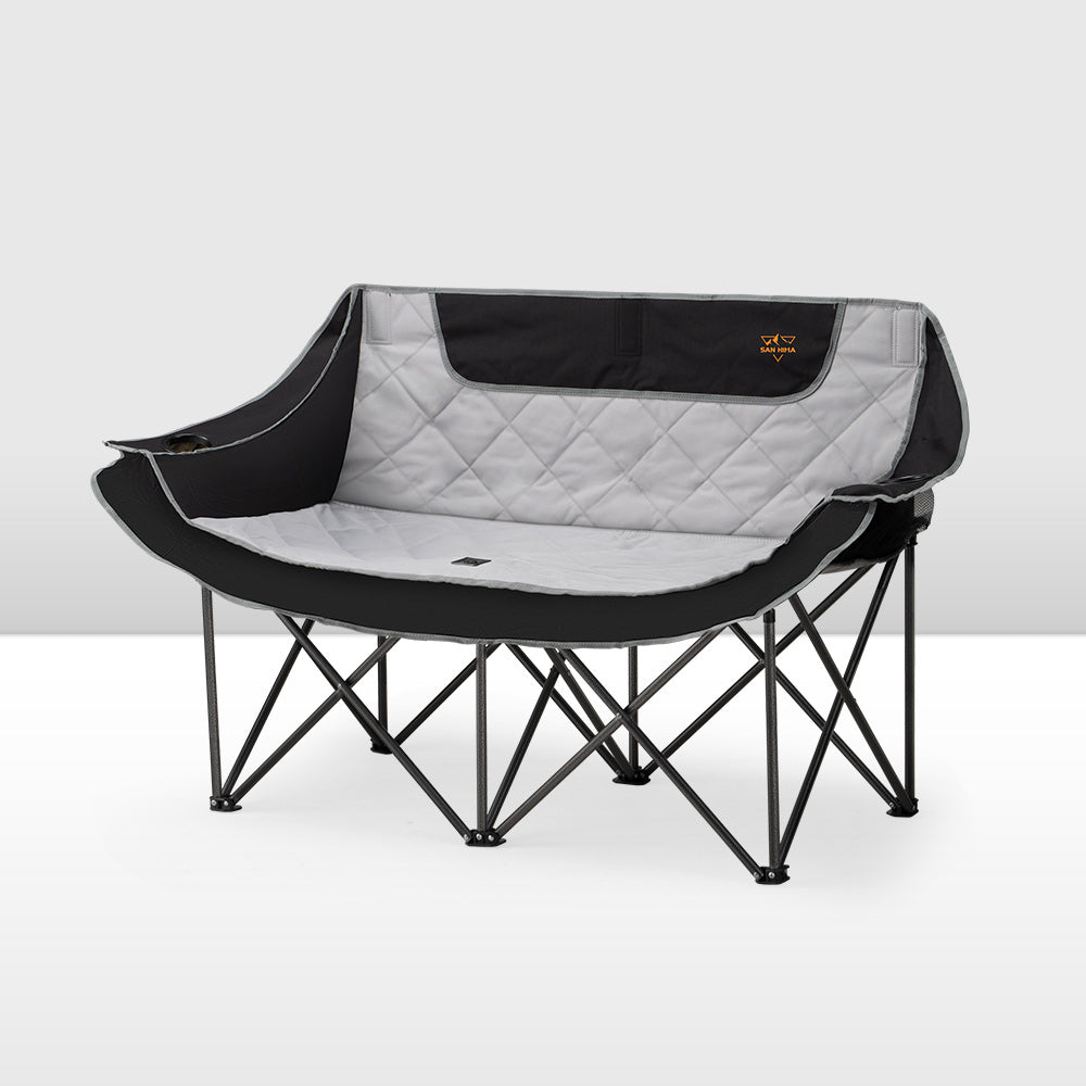 San Hima Folding Double Camping Chair Outdoor Portable Moon Chair 2 Seater Black