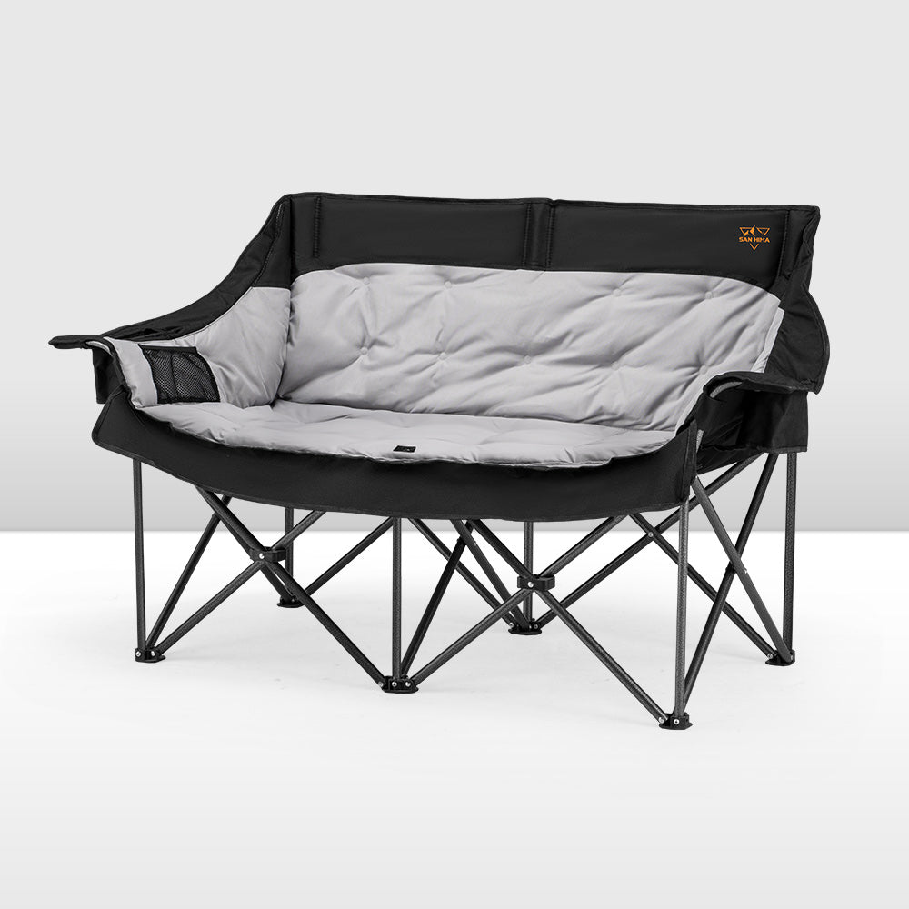 San Hima Folding Double Camping Chair Padded Portable Moon Chair Outdoor Black