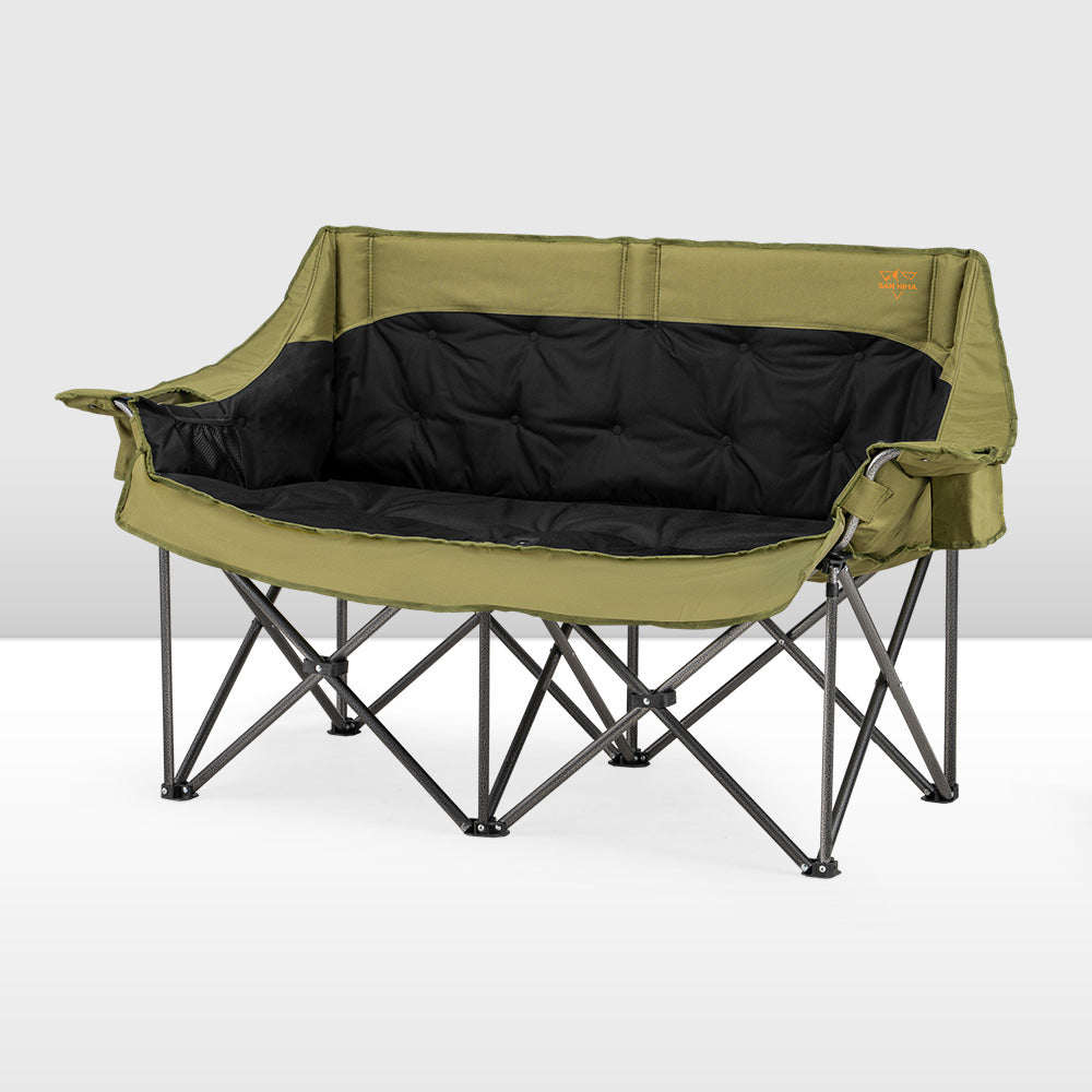 San Hima Double Camping Chair Padded Portable Folding Moon Chair Outdoor Green