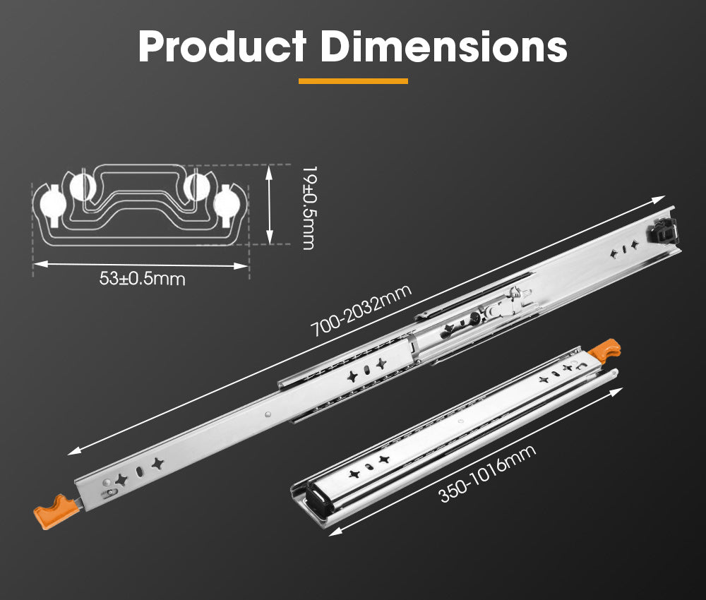 San Hima 2x 125kg Locking Drawer Slides / Runners 356mm to 1016mm