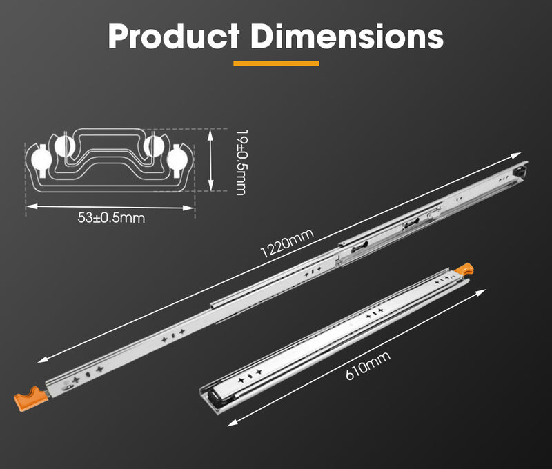 San Hima 2x 125kg Locking Drawer Slides / Runners 356mm to 1016mm