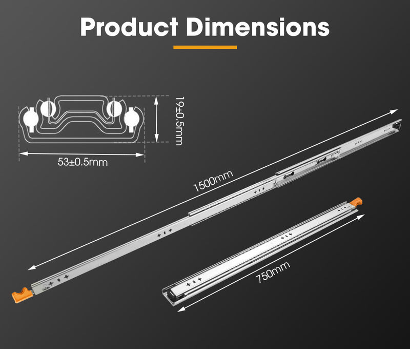 San Hima 2x 125kg Locking Drawer Slides / Runners 356mm to 1016mm
